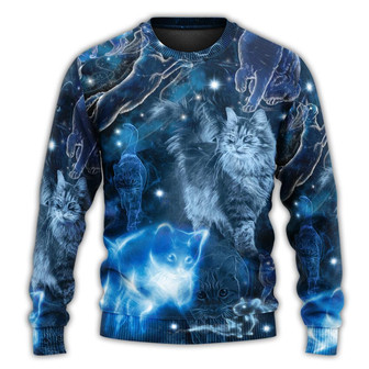 Cat Love Blue Neon Stunning Ugly Christmas Sweaters - Thegiftio UK