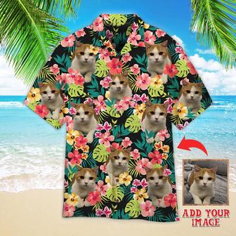 Cat Lover Summer Tropical Custom Photo Hawaiian Shirt, Personalized Hawaiian Shirts - Perfect Gift For Cat Lovers, Family, Friends - Seseable