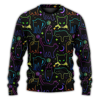 Cat Neon Colorful Playing With Kitten Magical Ugly Christmas Sweaters - Thegiftio UK