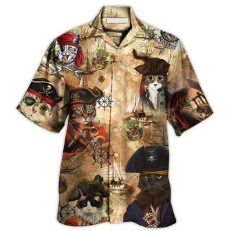 Cat Pirate Vintage Cool Aloha Hawaiian Shirt For Summer, Best Colorful Cat Hawaiian Shirts Outfit For Men Women, Friend, Team, Cat Lovers - Seseable