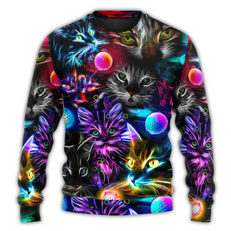 Cat Play Golf Neon Lightning Colorful Style Ugly Christmas Sweaters - Thegiftio UK