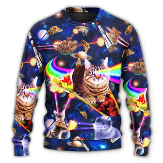 Cat Ride Food In Space Ugly Christmas Sweaters - Thegiftio UK