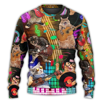 Cat Rocker Lets Play Music Lovely Style Ugly Christmas Sweaters - Thegiftio UK