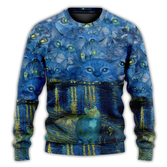 Cat Starry Night Art Ugly Christmas Sweaters - Thegiftio UK