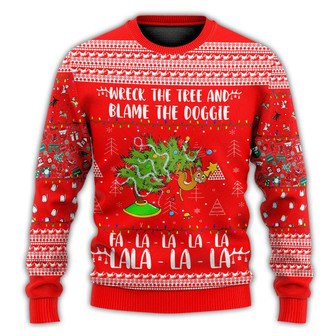 Cat Wreck The Tree Christmas Red Style Ugly Christmas Sweaters - Thegiftio UK