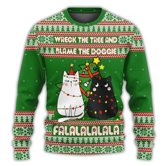 Cat Wreck The Tree Meowy Christmas Ugly Christmas Sweaters - Thegiftio UK