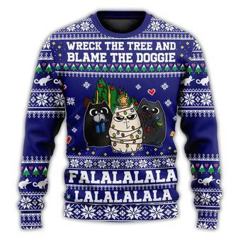 Cat Wreck The Tree Meowy Style Ugly Christmas Sweater | Favorety