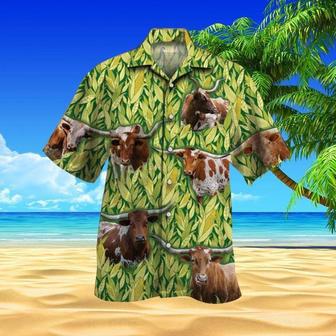 Cattle Aloha Hawaiian Shirt - Texas Longhorn Cattle Hawaiian Shirt, Corn Pattern Hawaiian Shirt For Men & Women, Cattle Lover, Fammer | Favorety CA