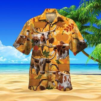 Cattle Aloha Hawaiian Shirt - Texas Longhorn Cattle Hawaiian Shirt, Orange Nature Autumn Hawaiian Shirt For Men & Women, Cattle Lover, Fammer | Favorety DE