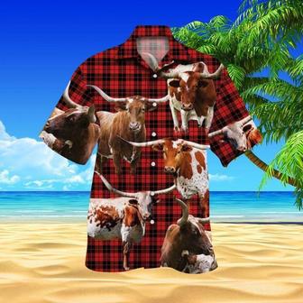 Cattle Aloha Hawaiian Shirt - Texas Longhorn Cattle Hawaiian Shirt, Red Plaid Hawaiian Shirt For Men & Women, Cattle Lover, Fammer | Favorety AU