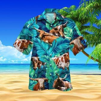 Cattle Aloha Hawaiian Shirt - Texas Longhorn Cattle Hawaiian Shirt, Tropical Leaves Hawaiian Shirt For Men & Women, Cattle Lover, Farmer | Favorety CA