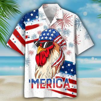 Chicken Independence Day Funny Aloha Hawaiian Shirts For Summer, USA Fourth Of July Aloha Hawaiian Shirt For Men Women, 4th Of July Gift For Patriotic - Seseable
