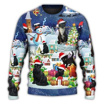Christmas Black Cat Merry Catmas Ugly Sweaters - Thegiftio UK