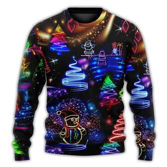 Christmas Neon Art Santa And Snowman Ugly Christmas Sweaters | Favorety