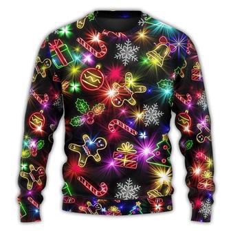 Christmas With Tree And Gift Cookies Gingerbread Man Neon Ugly Sweaters | Favorety