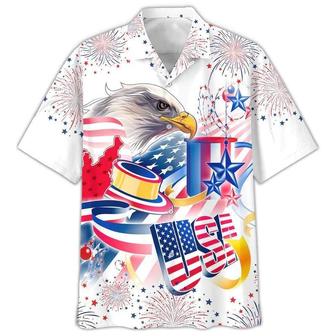 Cool Eagle USA Independence Day Aloha Hawaiian Shirts For Summer, Happy Fourth Of July Hawaiian Shirt For Men Women, Patriotic Gift For Eagle Lovers - Seseable