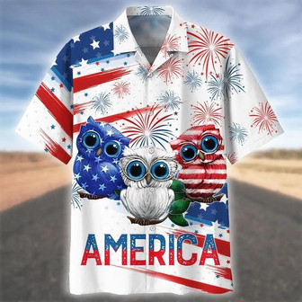 Cool Owl Aloha Hawaiian Shirts For Summer, Independence Day USA Flag America Aloha Hawaiian Shirt For Men Women, 4th Of July Gift For Owl Lovers - Seseable