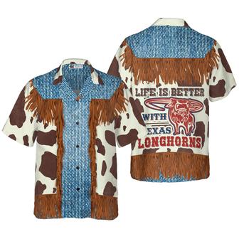 Cowboy Hawaiian Shirt, Cowboy Dairy Vintage Western Texas Hawaiian Shirt, Life Is Better With Texas Longhorns, Summer Aloha Shirt - Gift For Men Women | Favorety