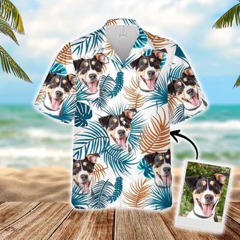 Custom Aloha Hawaiian Shirts With Dog Face - Leaves Pattern White Color Aloha Shirt, Custom Dog Pet Face Aloha Hawaiian Shirts & Tops For Men, Women | Seseable UK