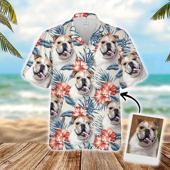 Custom Aloha Hawaiian Shirts With Dog Lovers Face - Leaves & Flowers Pattern White Color Aloha Shirts - Personalized Dog Face Hawaiian Shirts & Tops | Seseable UK