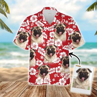 Custom Dog Face Aloha Hawaiian Shirts With Dog Face - Leaves Flowers Pattern Red Color Aloha Shirt - Personalized Hawaiian Shirts & Tops For Men Women | Seseable UK