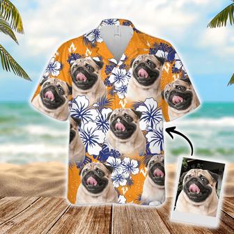 Custom Hawaiian Shirt With Dog & Cat Face - Flowers Pattern Orange Color Aloha Shirt - Personalized Hawaiian Shirt For Men & Women, Pet Lovers - Seseable
