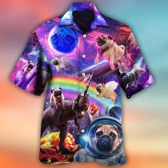 Pug Hawaiian Shirt, Dog Galaxy Rainbow Star T-Rex Style Aloha Hawaiian Shirt For Summer, Gift For Men Women, Dog Lover, Dog Mom Dad - Seseable