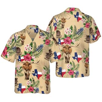 Insignia Bluebonnet Texas Hawaiian Shirt, Don't Mess With Texas Armadillo And Longhorn, Texas Home, Cream Version Summer Aloha Shirt For Men Women - Seseable