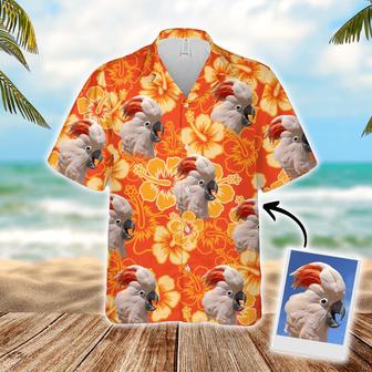 Custom Hawaiian Shirt With Pet Face - Flowers Pattern Neon-orange Color Aloha Shirt - Personalized Hawaiian Shirt For Men & Women, Pet Lovers - Seseable