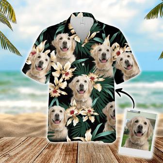 Custom Hawaiian Shirt With Pet Face - Leaves & Flowers Pattern Dark Green Color Aloha Shirt - Personalized Hawaiian Shirt For Men & Women, Pet Lovers - Seseable