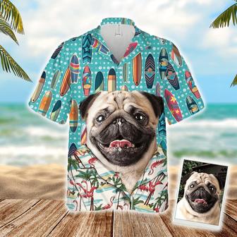 Custom Hawaiian Shirts With Pet Face Dog Cat Face - Surfing Pattern Sky Blue Color Aloha Shirts - Custom Dog Face Hawaiian Shirts & Tops For Men Women | Favorety CA