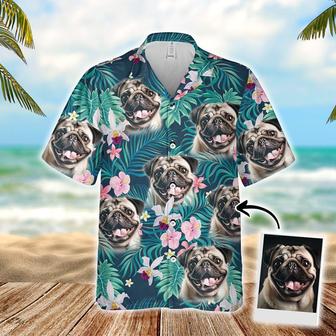 Custom Pet Dog Face Aloha Shirts, Personalized Hawaiian Shirts With Dog Face - Tropical Seamless Palm Leaves And Tropical Floral Shirts | Seseable UK