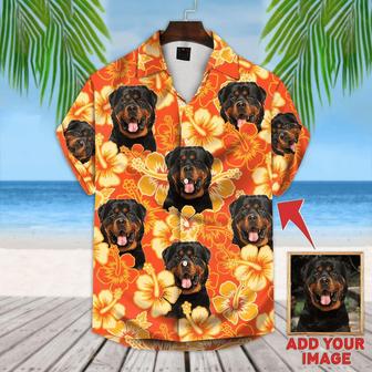 Custom Pet Dog Hawaiian shirt - Custom Photo Flowers Pattern Neon Orange Personalized Hawaiian Shirt - Perfect Gift For Animal Lovers, Friend, Family - Seseable