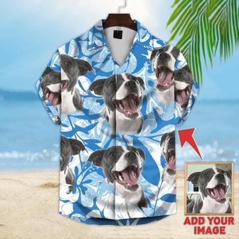 Custom Pet Dog Hawaiian shirt - Custom Photo Pet Leaves & Flowers Pattern Blue Personalized Hawaiian Shirt - Perfect Gift For Animal Lovers, Friend, Family - Seseable
