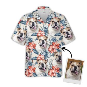 Custom Pet Dog Hawaiian Shirt - Custom Photo Pet Leaves & Flowers Pattern White Color Personalized Hawaiian Shirt - Perfect Gift For Animal Lovers, Friend, Family - Seseable