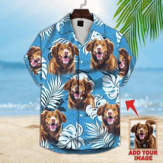 Custom Pet Dog Hawaiian Shirt - Custom Photo Pet Leaves Pattern Sea Blue Personalized Hawaiian Shirt - Perfect Gift For Animal Lovers, Friend, Family - Seseable
