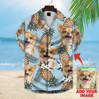 Custom Pet Dog Hawaiian Shirt - Custom Photo Pet Pineapple Pattern Light Blue Personalized Hawaiian Shirt - Perfect Gift For Animal Lovers, Friend, Family - Seseable