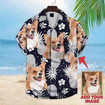 Custom Pet Dog Hawaiian Shirt - Custom Photo Pineapple Pattern Dark Navy Personalized Hawaiian Shirt - Perfect Gift For Animal Lovers, Friend, Family - Seseable