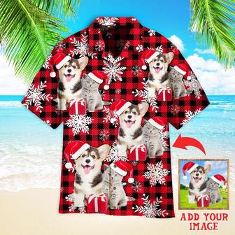 Custom Photo Dog On Retro Winter Buffalo Plaid Custom Hawaiian Shirt, Personalized Hawaiian Shirts - Perfect Gift For Dog Lovers, Family, Friends - Seseable