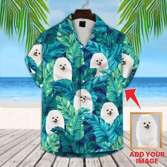 Custom Photo Turquoise And Blue Tropical Leaves Pattern Hawaiian Shirt, Personalized Hawaiian Shirts - Perfect Gift For Animal Lovers, Friends, Family - Seseable