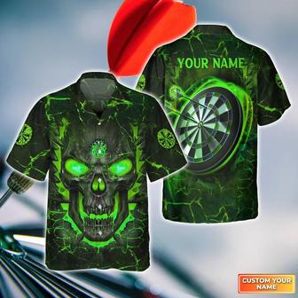 Customized Darts Aloha Hawaiian Shirt, Flame Green Skull Dartboard Personalized Name Hawaiian Shirt For Men & Women, Darts Lover - Seseable