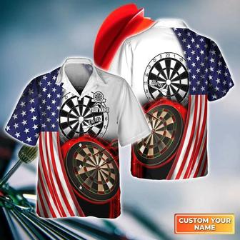 Customized Darts Hawaiian Shirt, American Flag Dartboard, Personalized Name Hawaiian Shirt For Men - Perfect Gift For Darts Lovers, Darts Players - Seseable