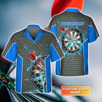 Customized Darts Hawaiian Shirt, Blue Darts Honeycomb Personalized Name Hawaiian Shirt For Men - Perfect Gift For Darts Lovers, Darts Players - Seseable