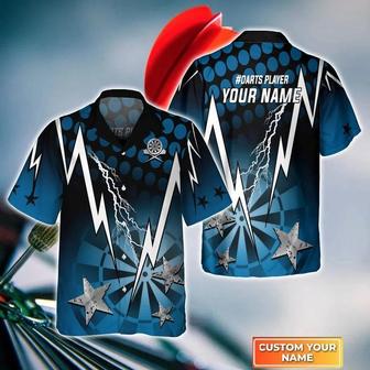 Customized Darts Hawaiian Shirt, Blue Darts Thunder Lightning, Personalized Name Hawaiian Shirt For Men - Perfect Gift For Darts Lovers, Darts Players - Seseable