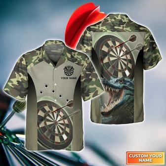 Customized Darts Hawaiian Shirt, Camo Darts, Personalized Name Crocodile And Darts Hawaiian Shirt For Men - Perfect Gift For Darts Lovers, Darts Players - Seseable