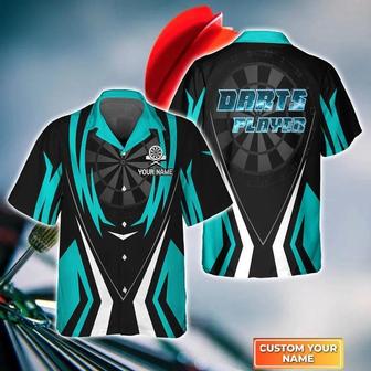 Customized Darts Hawaiian Shirt, Dartboard And Arrow Blue, Personalized Name Hawaiian Shirt For Men - Perfect Gift For Darts Lovers, Darts Players - Seseable