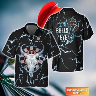 Customized Darts Hawaiian Shirt, Darts Bullseye Thunder Skull, Personalized Name Hawaiian Shirt For Men - Perfect Gift For Darts Lovers, Darts Players | Favorety CA