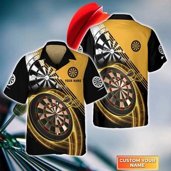 Customized Darts Hawaiian Shirt, Darts Gold Personalized Name Hawaiian Shirt For Men - Perfect Gift For Darts Lovers, Darts Players - Seseable