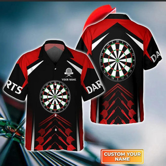 Customized Darts Hawaiian Shirt, Darts Red Black Personalized Name Hawaiian Shirt For Men - Perfect Gift For Darts Lovers, Darts Players - Seseable