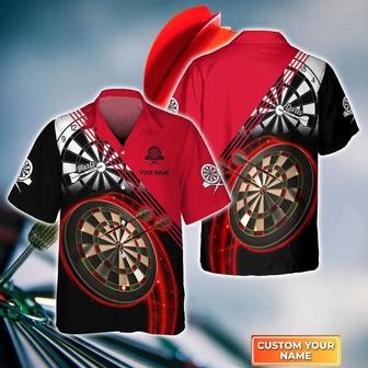 Customized Darts Hawaiian Shirt, Darts Red Personalized Name Hawaiian Shirt For Men - Perfect Gift For Darts Lovers, Darts Players - Seseable